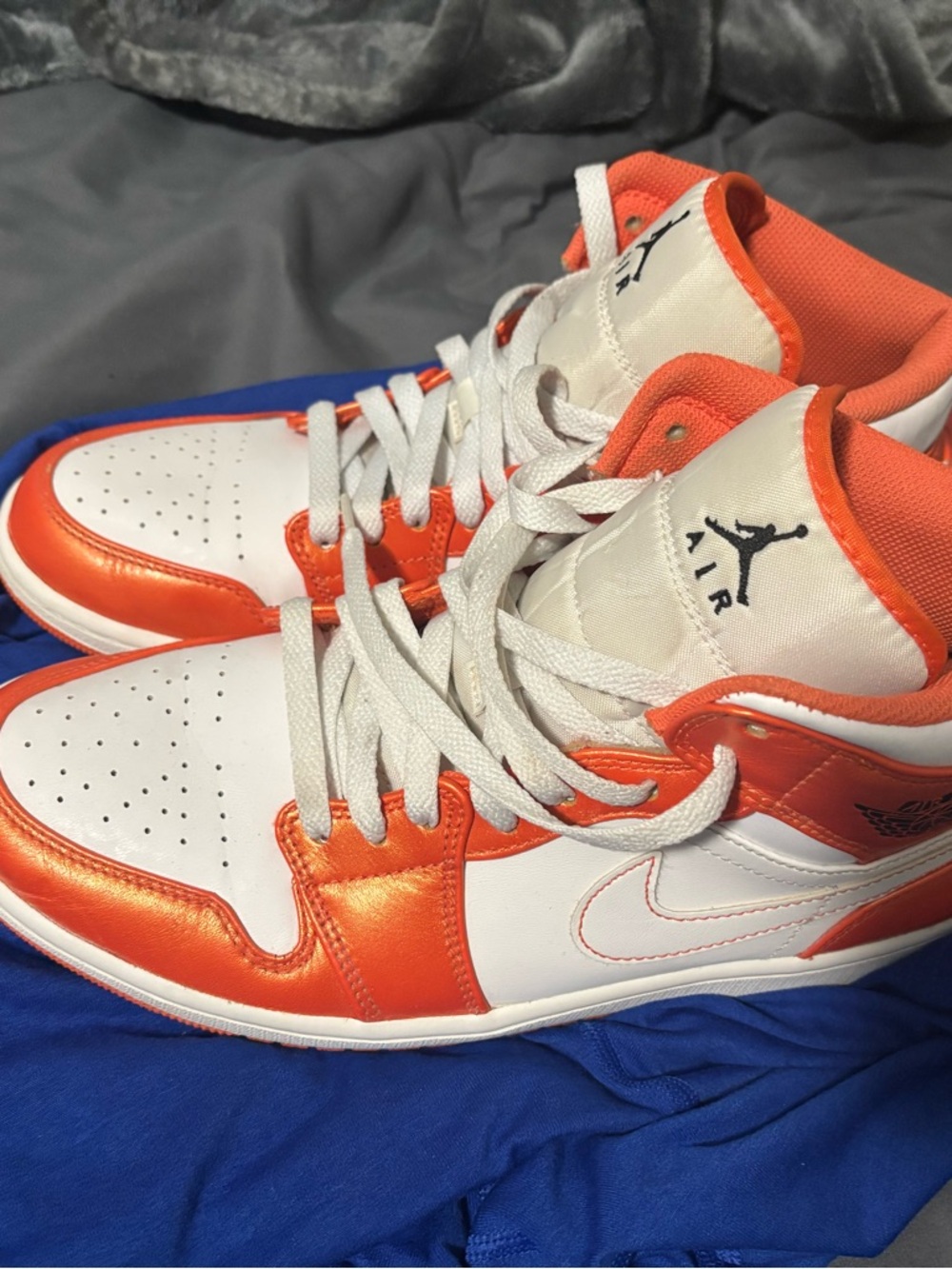 Nike Air Jordan 1 Mid White & Orange Leather Sneakers